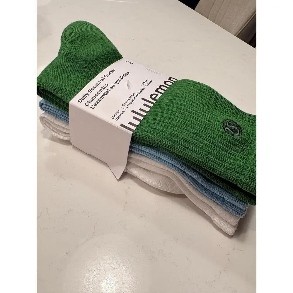 NWT Lululemon Daily Essentials Socks - Crew Length - 3 pairs - Sz L - $38 MSRP